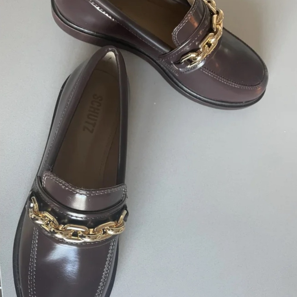 EUC Schutz leather sole work shoes gorgeous brown with chain detailing - Picture 2 of 5